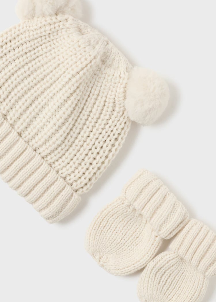 Mayoral Usa Inc Mayoral Tricot Pom Pom Hat and Mittens Set in Pottery for Baby - Little Miss Muffin Children & Home