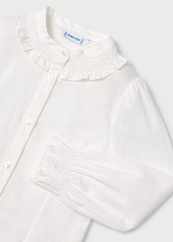 Mayoral Usa Inc Mayoral Poplin Long Sleeve Shirt with Ruffle Trim - Little Miss Muffin Children & Home