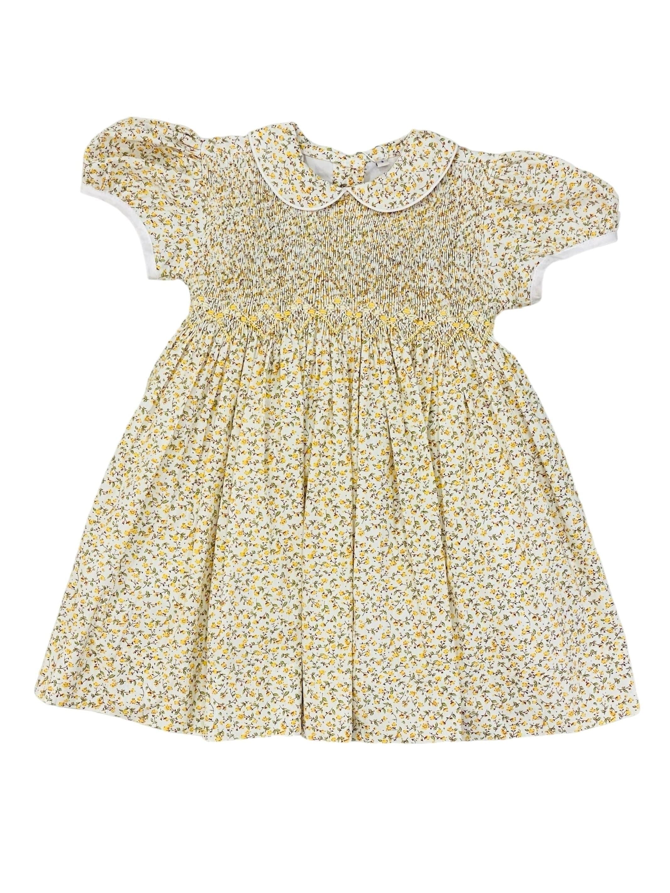 Lulu Bebe Lulu Bebe Floral Smocked Bodice Nicole Dress in Yellow - Little Miss Muffin Children & Home