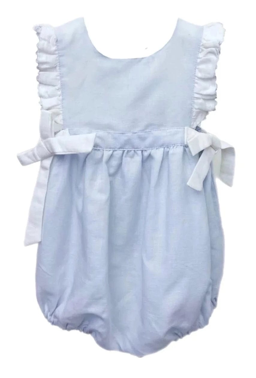 Lulu Bebe Lulu Bebe Ella Linen Ruffle Sleeve Bubble with Side Bows - Little Miss Muffin Children & Home