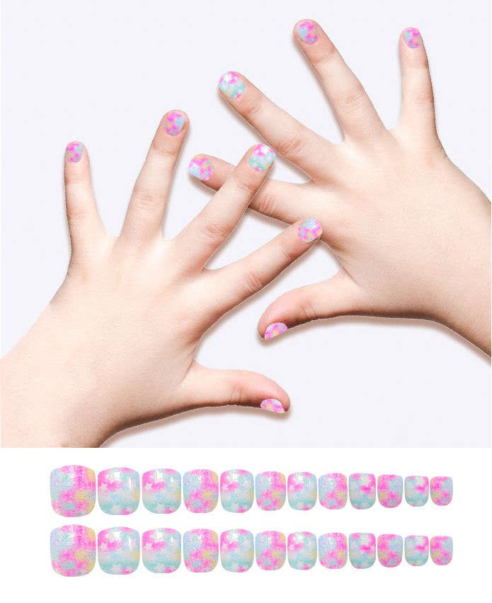 Teal Glitter Stars - Press On Nails Manicure - Stick On