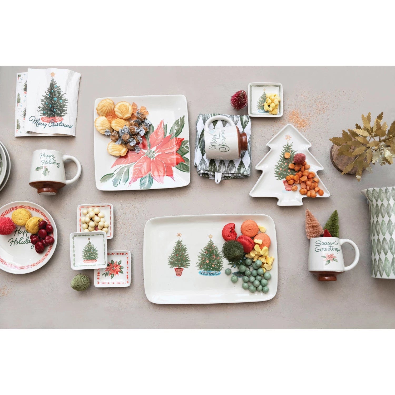 Creative Co-op Creative Co-op Stoneware Tree Shaped Plate with Christmas Tree, 2 Styles - Little Miss Muffin Children & Home