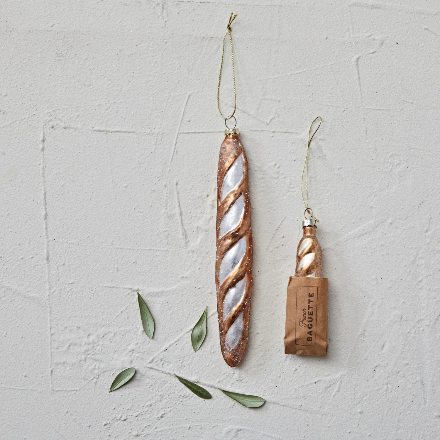 Creative Co-Op Creative Co-op Hand-Painted Glass French Baguette in Bag Ornament with Glitter - Little Miss Muffin Children & Home