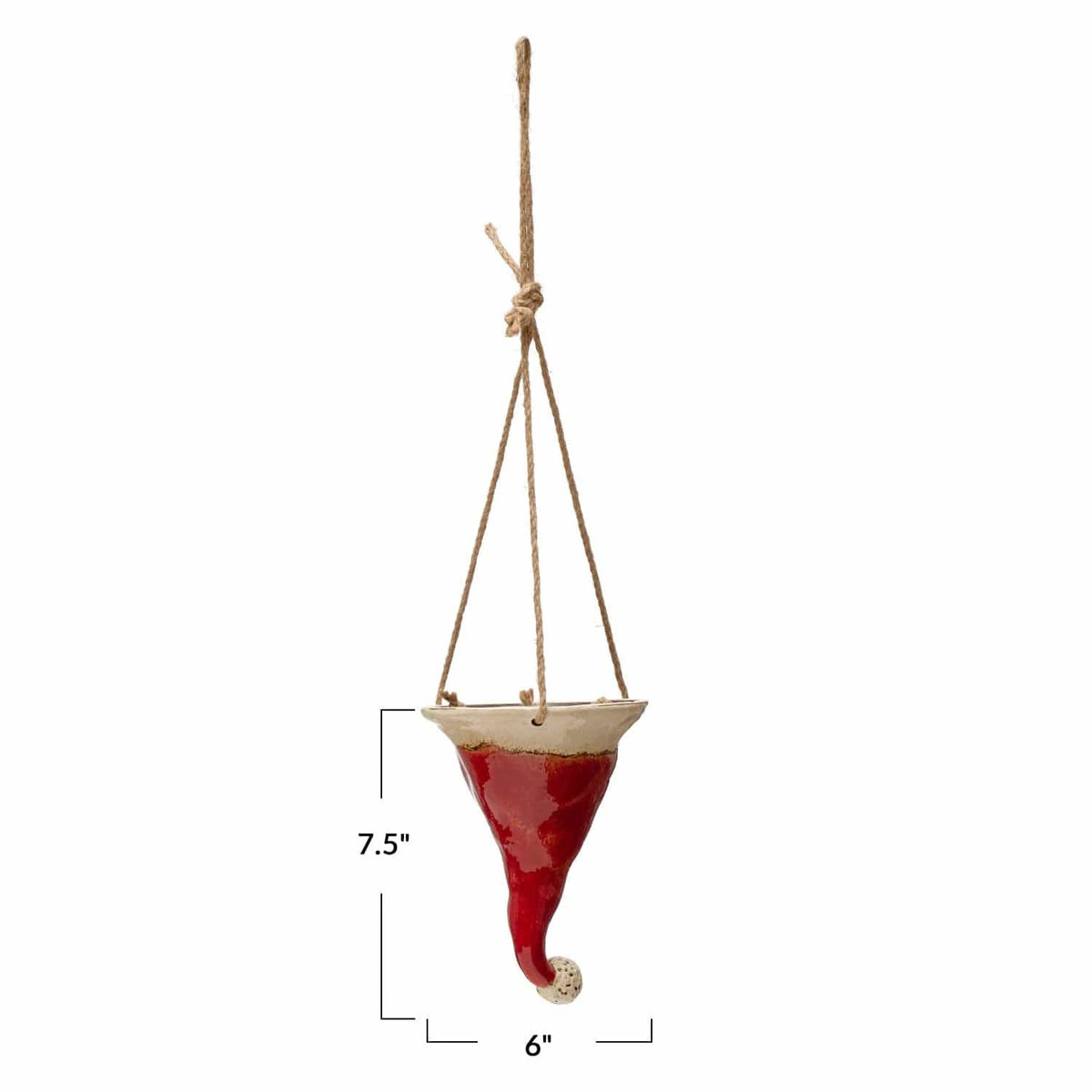 Creative Co-op Creative Co-op 7.5"H Hand-Painted Stoneware Hanging Santa Hat Planter with Jute Rope - Little Miss Muffin Children & Home