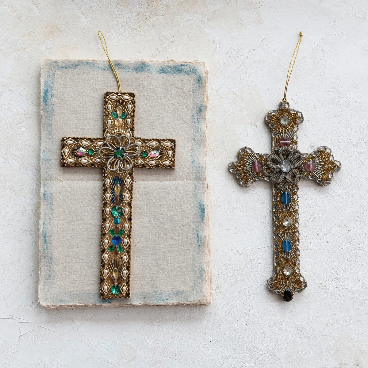 Creative Co-Op Creative Co-op Beaded Metal & MDF Vintage Reproduction Cross - Little Miss Muffin Children & Home