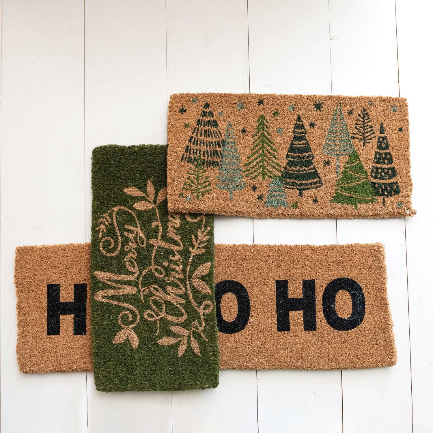 Creative Co-op Creative Co-op Natural Coir Doormat "Merry Christmas", Green - Little Miss Muffin Children & Home
