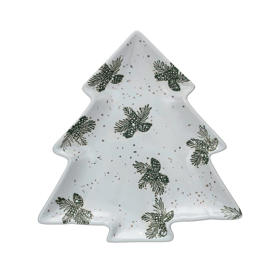 Creative Co-op Creative Co-op Stoneware Tree Shaped Plate with Gold Electroplating, White - Little Miss Muffin Children & Home