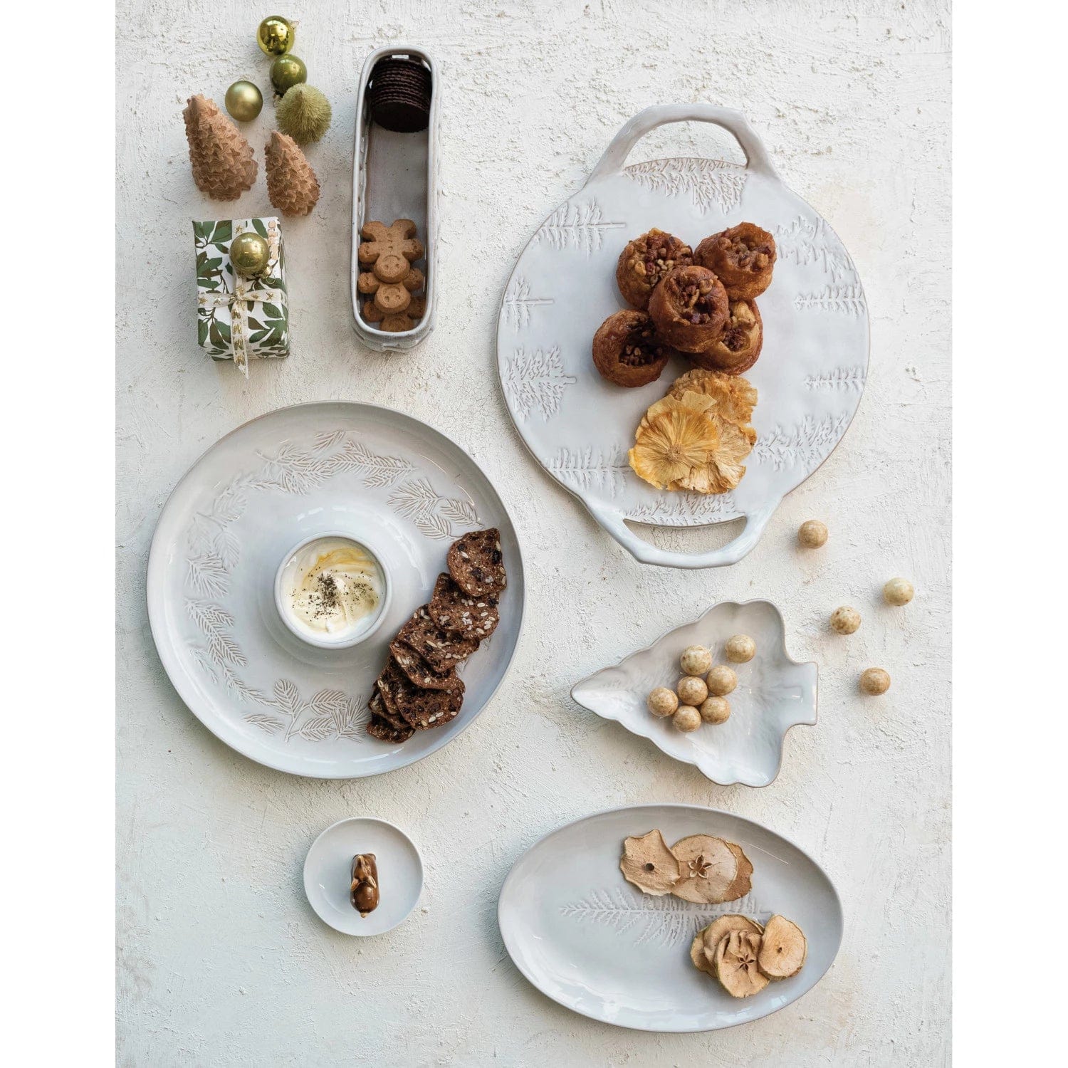 Creative Co-op Creative Co-op Stoneware Platter Debossed with Trees (Each Will Vary) - Little Miss Muffin Children & Home