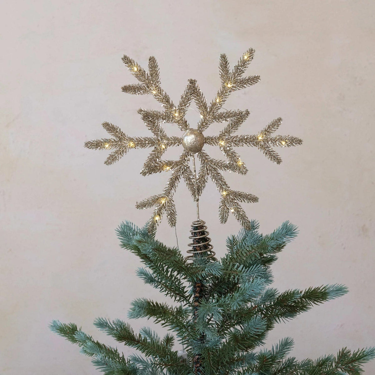Creative Co-op Creative Co-op Plastic & Metal LED Snowflake Tree Topper with Glitter, Champagne Color - Little Miss Muffin Children & Home