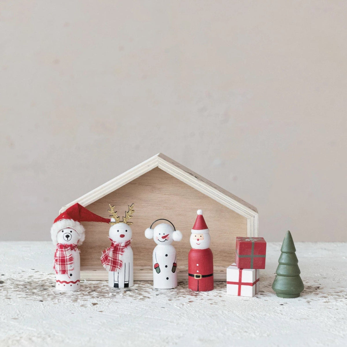 Creative Co-op Creative Co-op Wood Holiday Icons in House, Boxed Set of 8 - Little Miss Muffin Children & Home