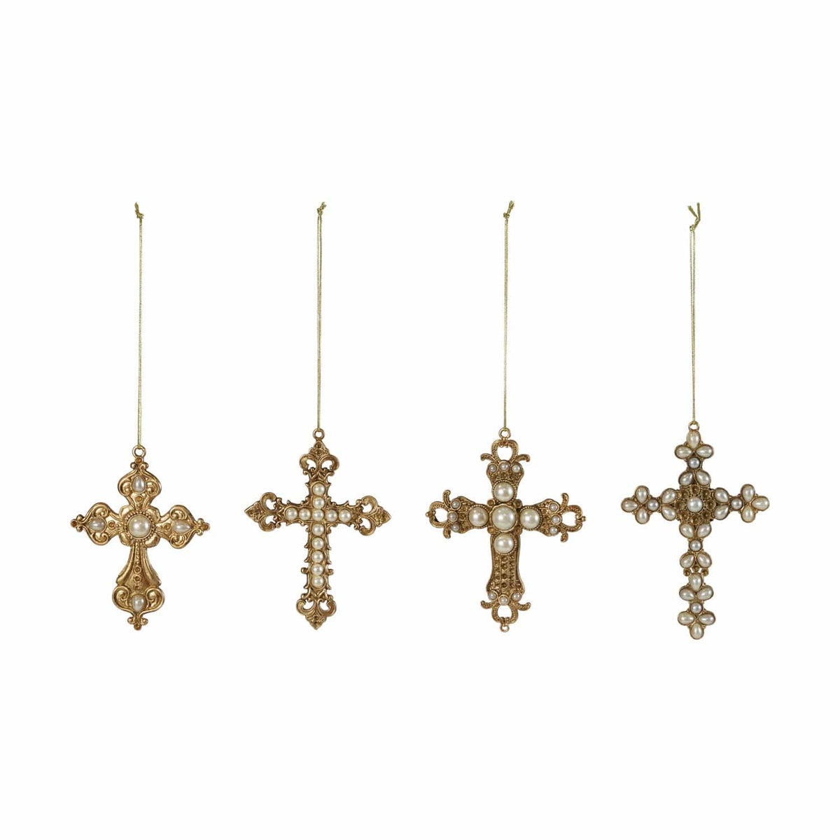 Pewter Cross Ornament with Faux Pearls - Sold Individually, 4 Available Styles