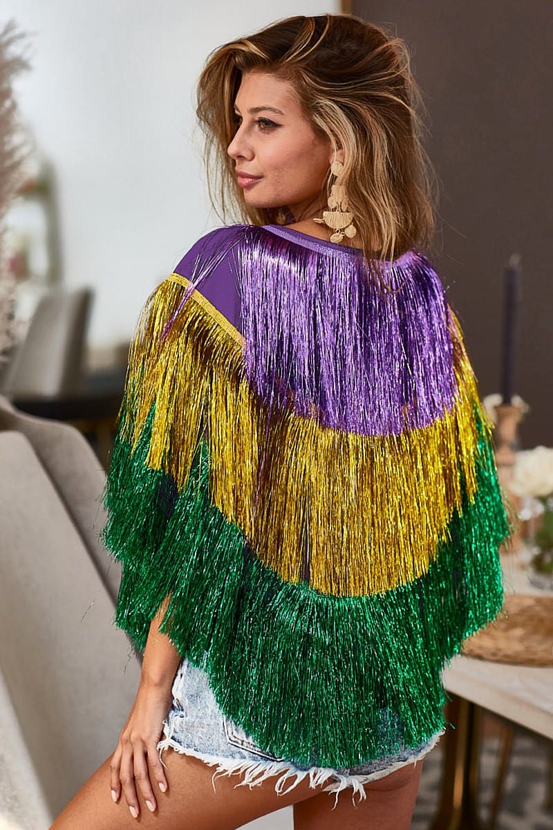 Bibi Clothing Bibi Clothing Metallic Mardi Gras Tinsel Poncho - Little Miss Muffin Children & Home