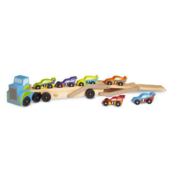 Melissa & Doug - Melissa & Doug Mega Race Car Carrier  Wooden Toy Set - Little Miss Muffin Children & Home