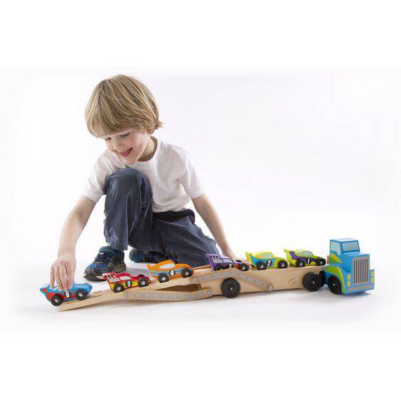 Melissa & Doug - Melissa & Doug Mega Race Car Carrier  Wooden Toy Set - Little Miss Muffin Children & Home
