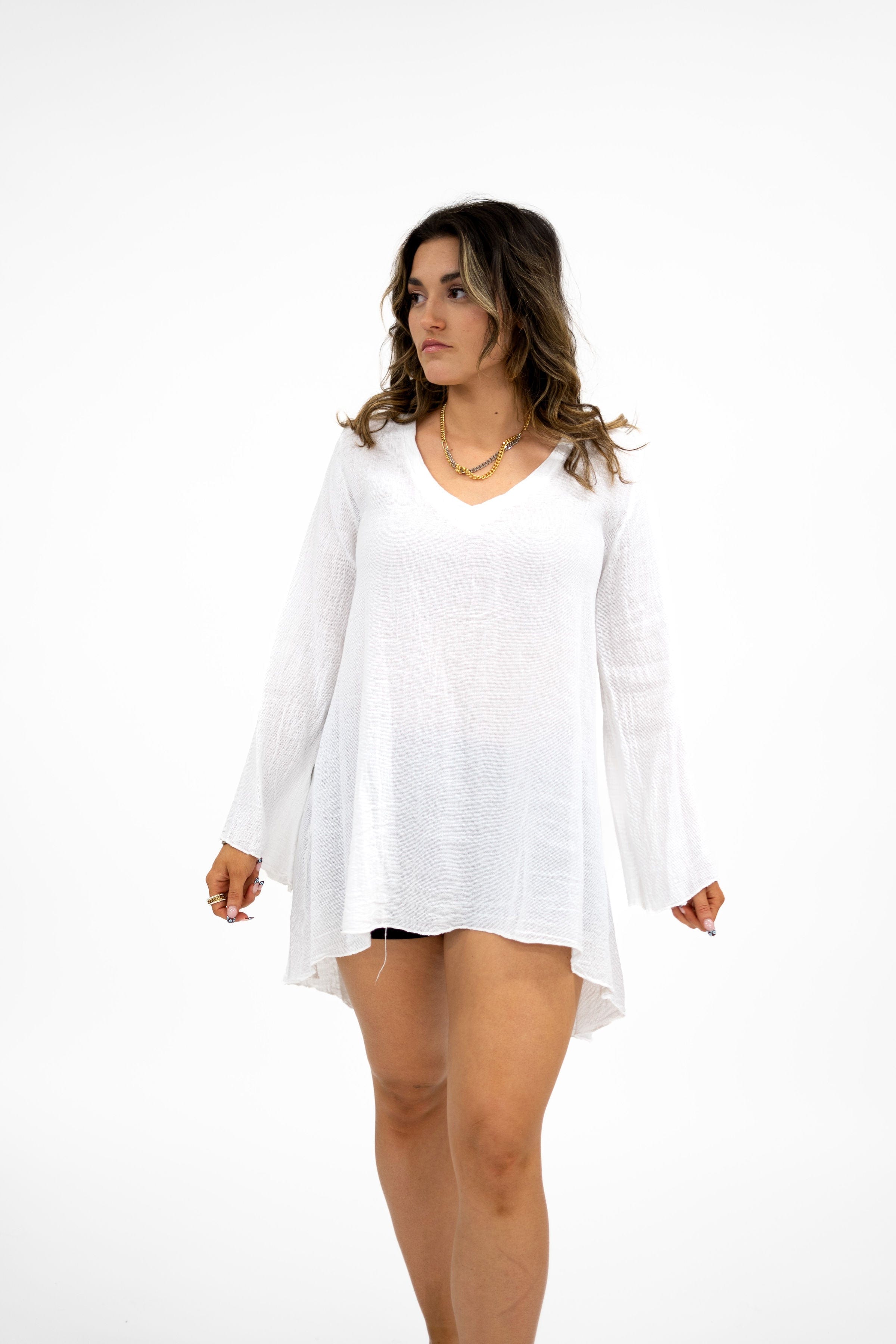 Oro Bonito Oro Bonito Linen Mesh Tunic - Little Miss Muffin Children & Home