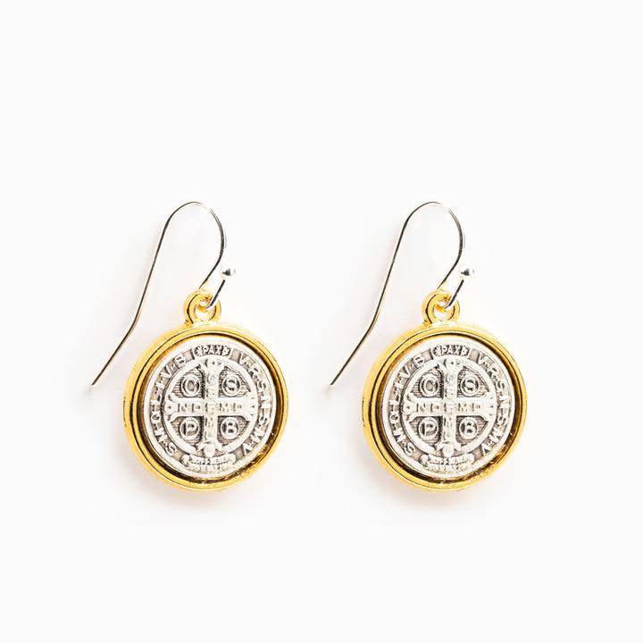 My Saint My Hero - My Saint My Hero Benedictine Blessing Gold Rim Earrings - Little Miss Muffin Children & Home