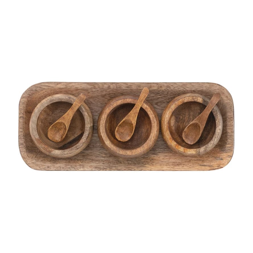 Bloomingville Bloomingville Mango Wood tray with 3 Bowls and Spoons - Little Miss Muffin Children & Home