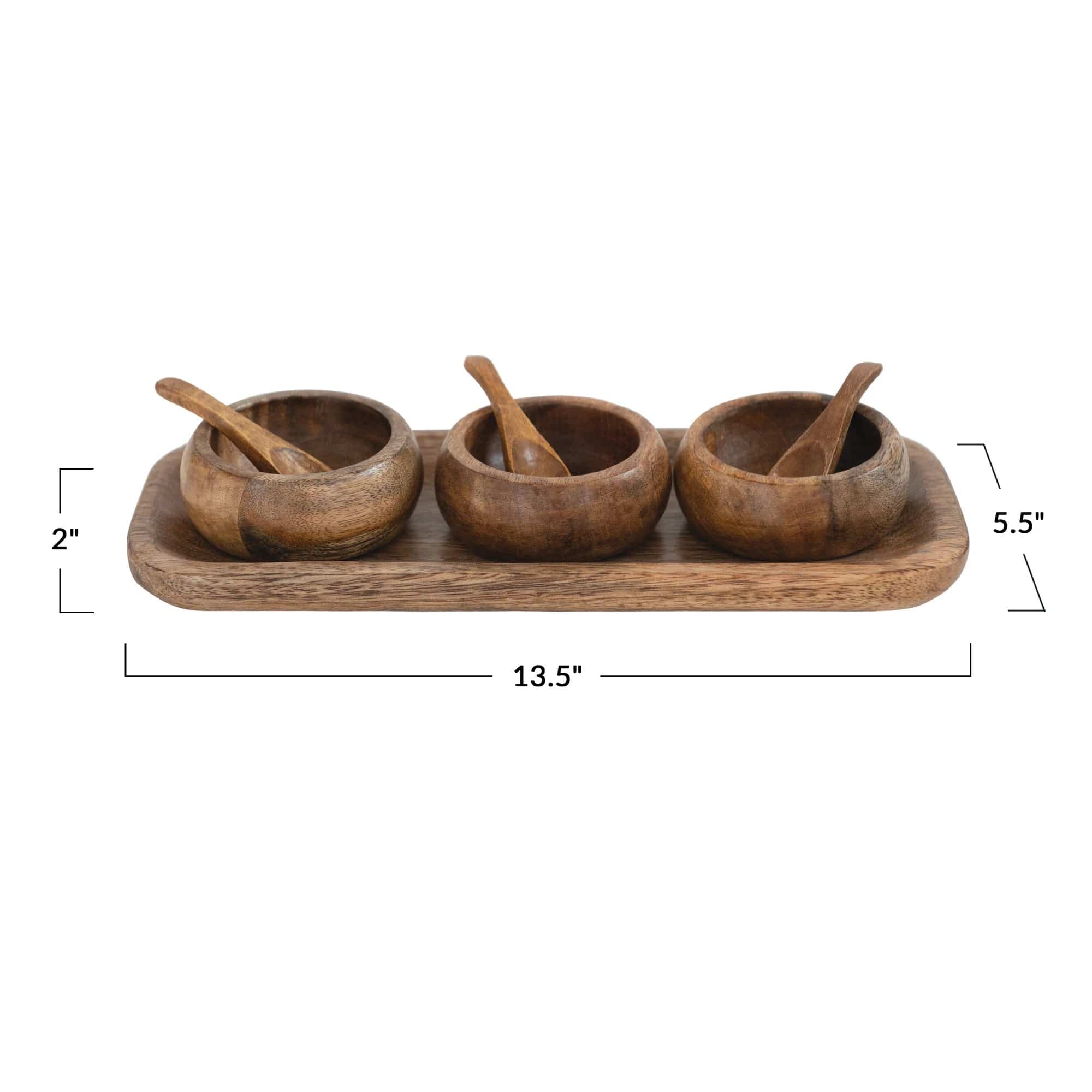 Bloomingville Bloomingville Mango Wood tray with 3 Bowls and Spoons - Little Miss Muffin Children & Home