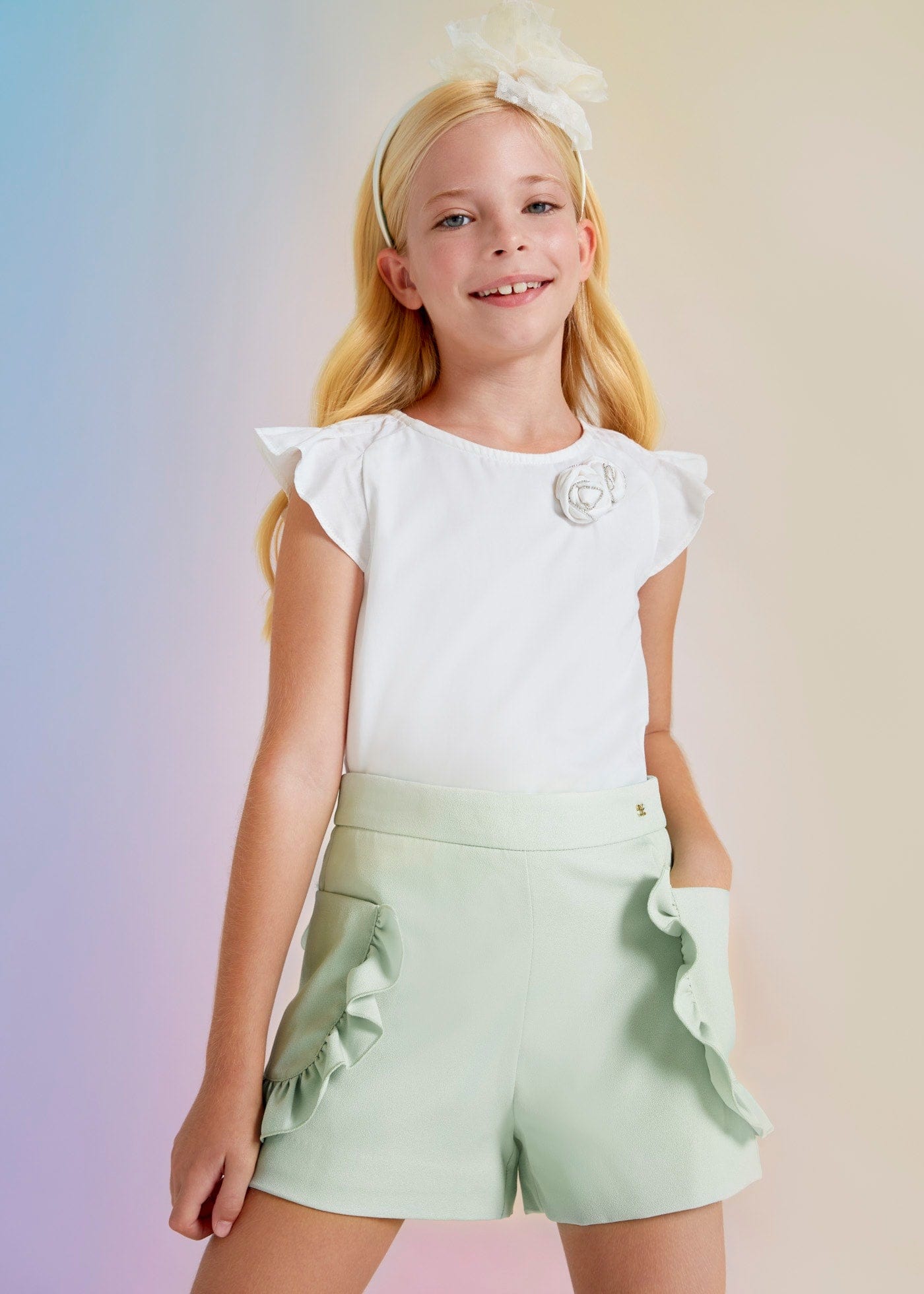 Abel & Lula Abel & Lula Ruffled Crepe Bermuda Shorts - Little Miss Muffin Children & Home