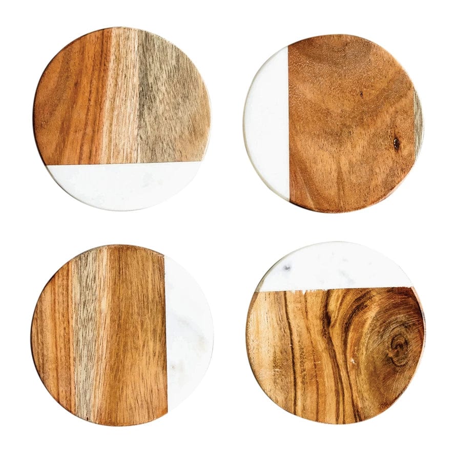 Creative Co-op Creative Co-op Marble & Mango Wood Round Coaster Set - Little Miss Muffin Children & Home