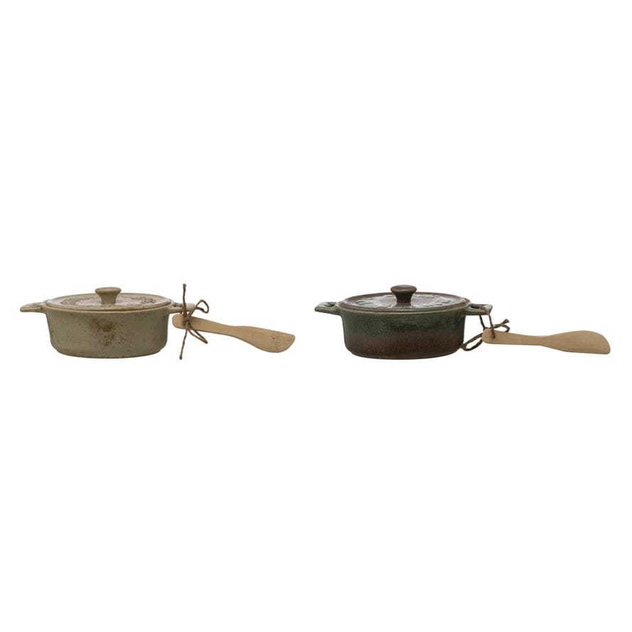 Creative Co-op Creative Co-op Stoneware Brie Baker, Spreader, Set of 2 - Little Miss Muffin Children & Home
