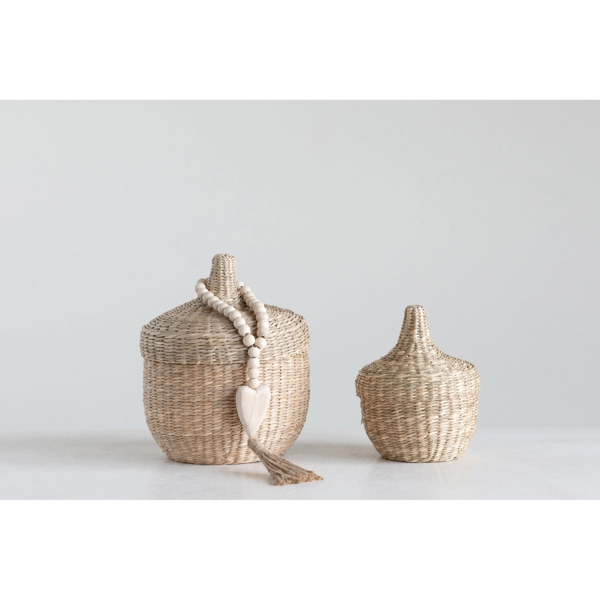 Creative Co-op Creative Co-op Wood Beads Garland wHeart Icon & Jute Tassel - Little Miss Muffin Children & Home