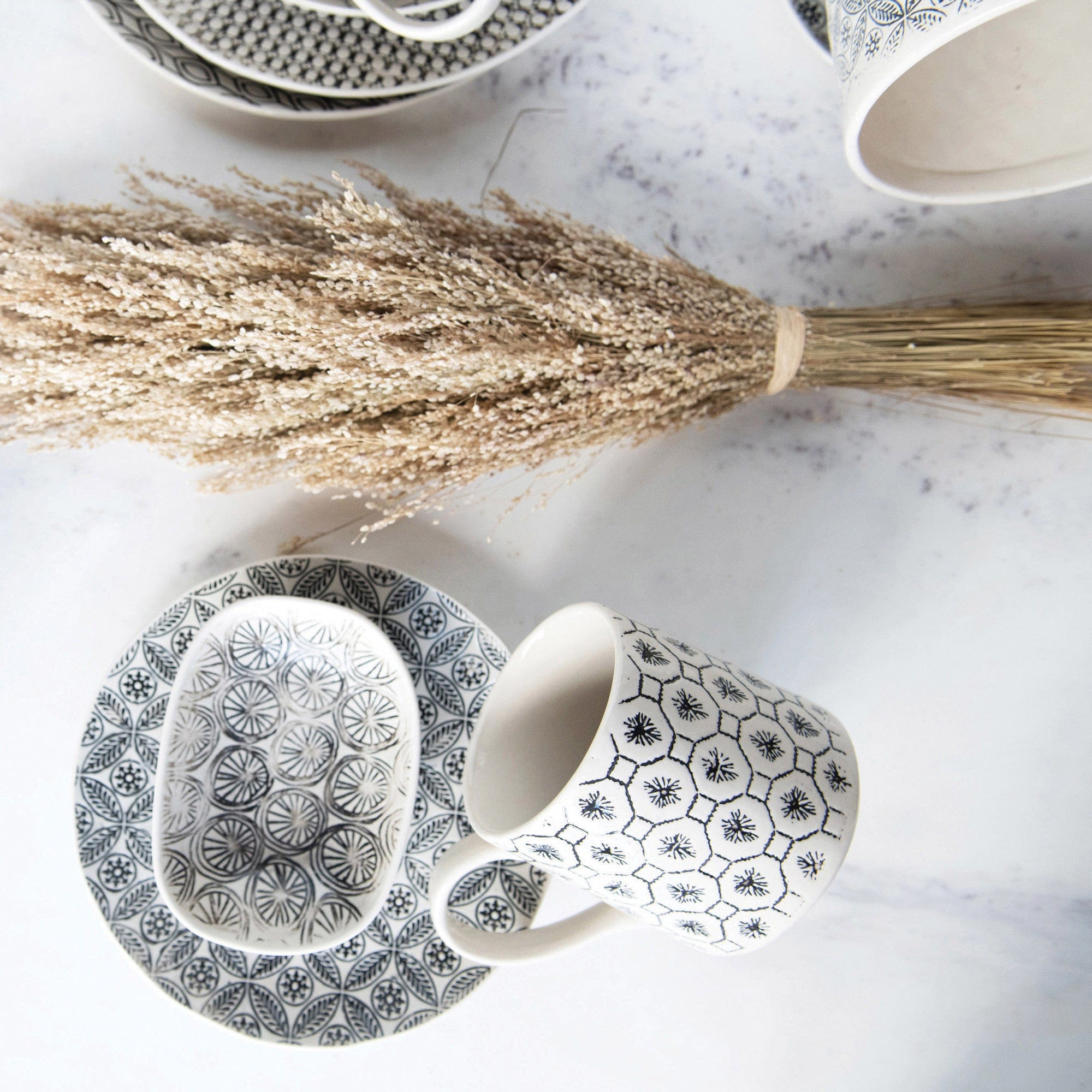 Creative Co-op Creative Co-op Stoneware Hand-Stamped Patterned Mug - Little Miss Muffin Children & Home