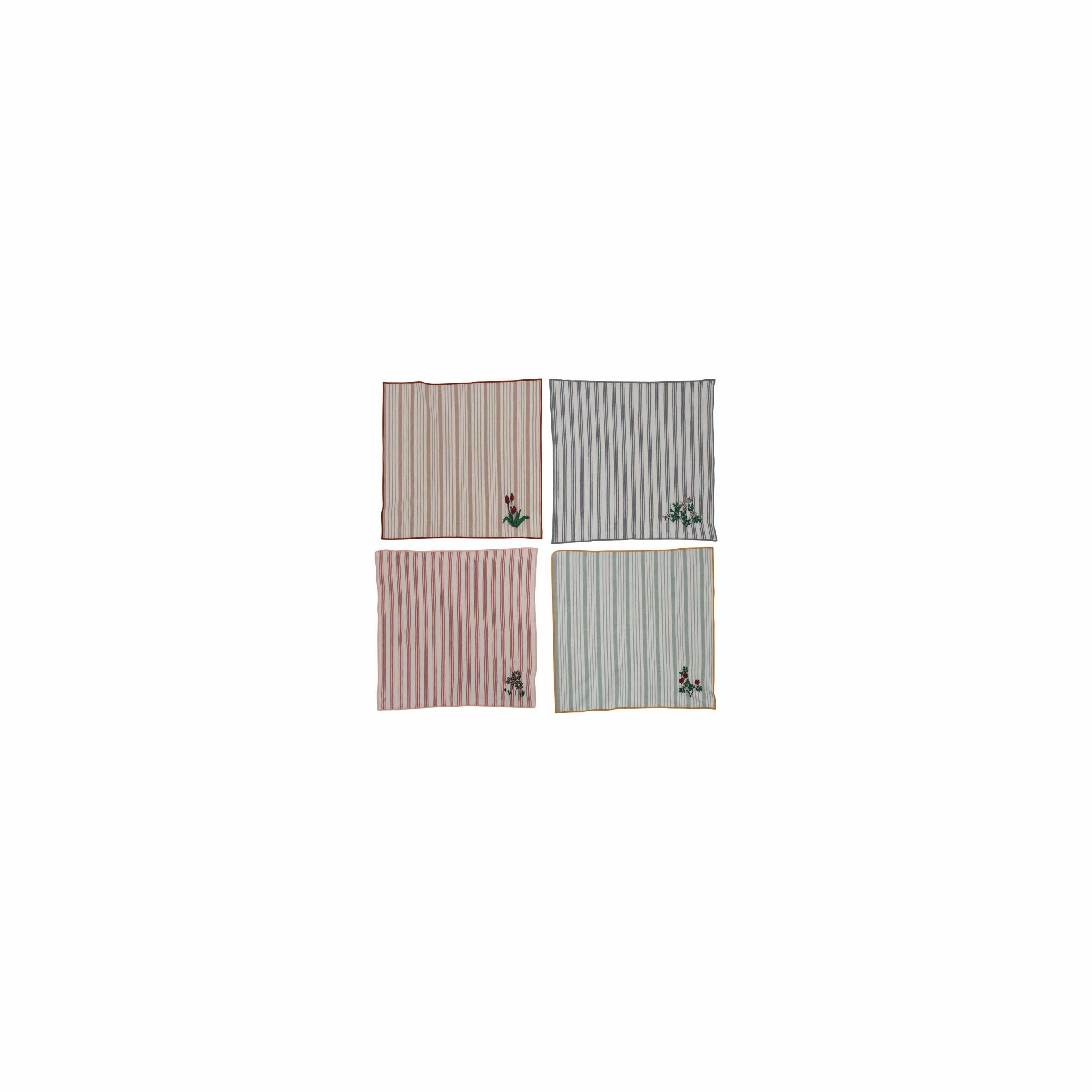Creative Co-op Creative Co-op Square Cotton Napkins Striped with Embroidery, Set of 4 - Little Miss Muffin Children & Home
